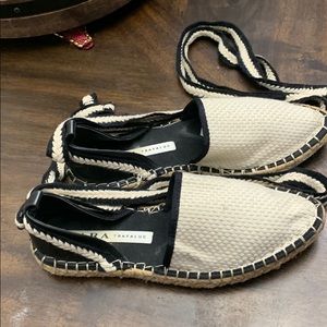 Zara black and white tie up shoes